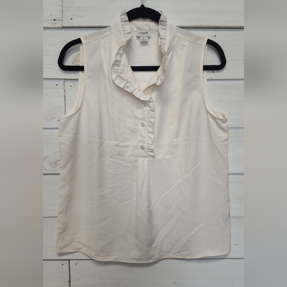J. Crew Ivory Sleeveless Ruffle Blouse